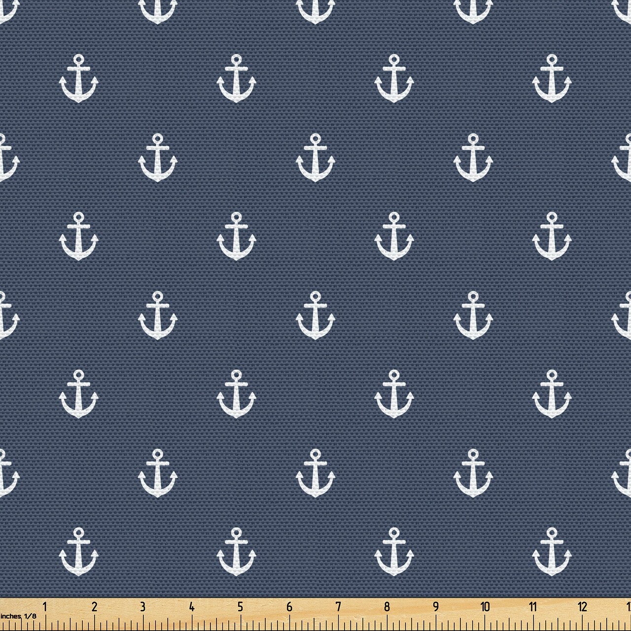 Ambesonne Navy Blue Fabric by the Yard, Nautical Classical Pattern Little Anchor Sea Travel Cruise Theme, Decorative Fabric for Upholstery and Home Accents, 1 Yard, Bluegrey White
